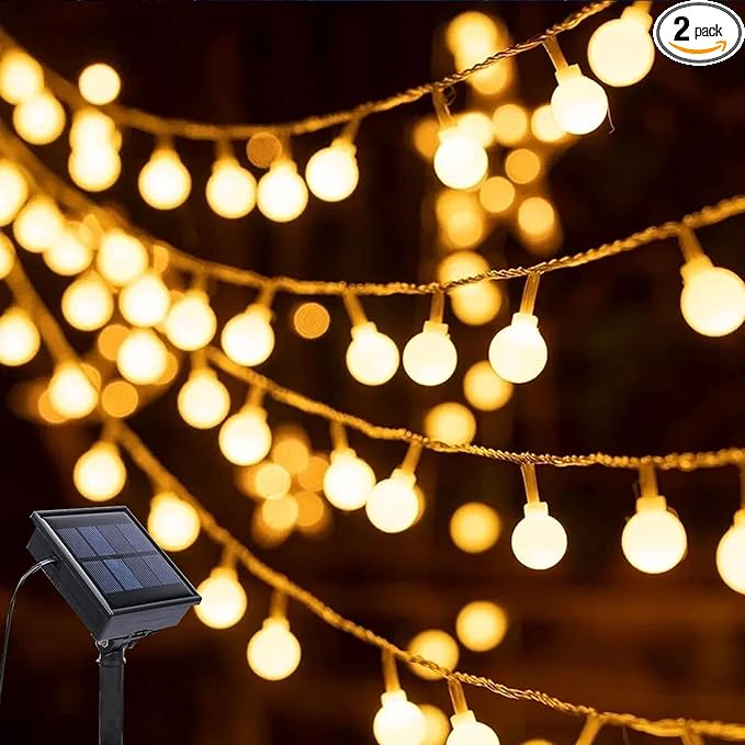 Vigdur Solar String Lights Outdoor, 2 Packs 15ft Globe String Lights with 50 Globes Bulbs, IP65 Waterproof Solar Powered Patio Lights for Garden Yard Porch Wedding Party Decor