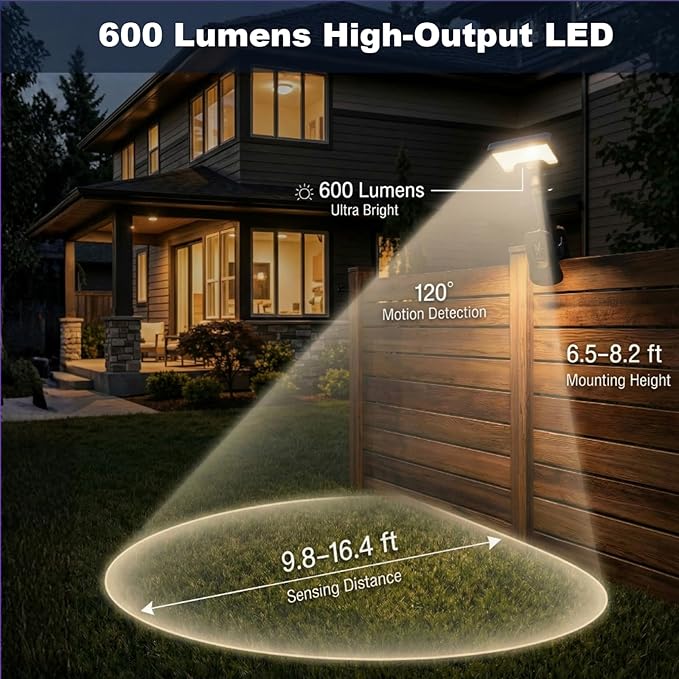 Clip On Solar Lights Outdoor,92 LEDs 600LM Motion Sensor Outdoor Lights,Solar Powered Fence Lights,IP65 Waterproof Security Lights forr Fence, Gutter, Deck and Camping. (Clip Mount 2 Pack)