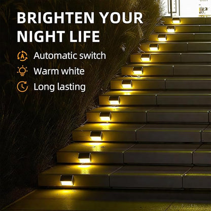 Luminara Solar Step Lights - Weatherproof Outdoor Stair Lighting, Solar-Powered Deck Lights for Patio, Garden, Pathway, Warm White Glow (12)