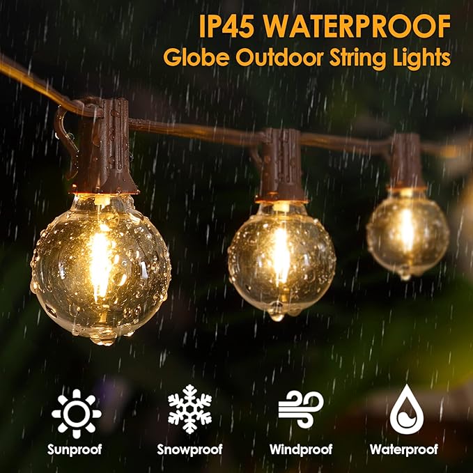 Mlambert 100Ft LED Outdoor String Lights, Dimmable G40 Globe Patio Lights with 50+3 Waterproof Shatterproof Bulbs for Backyard Porch-Brown Cord 1 Pack