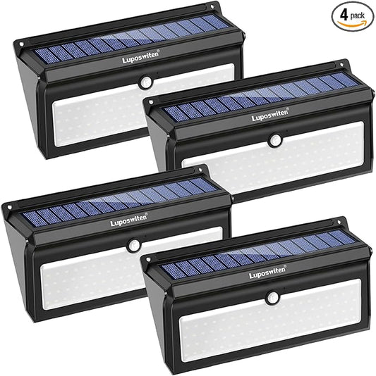 Luposwiten Solar Lights Outdoor Waterproof 100 LED Solar Powered Outdoor Lights, Motion Sensor Outdoor Lights for Front Door, Yard, Garage, Garden, Patio, Deck (4 Pack)
