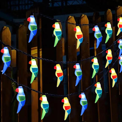 Outdoor Parrot String Lights, 8.5Ft Tropical Themed LED Patio String Lights with 10 Multicolor Birds Lights, Hanging Novelty Garden Lights for Outdoor Patio Deck Backyard Trees Stair Rails Decoration