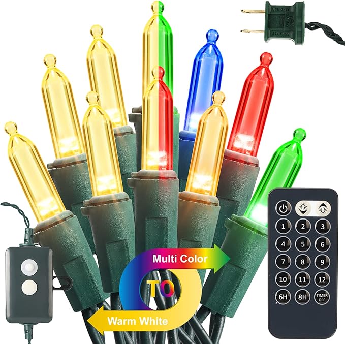 Brizled Color Changing Christmas Lights, 33ft 100 LED Christmas Lights Connectable, 12 Modes Warm White & Multicolored Xmas Light with Remote, Dimmable Xmas Tree Light for Indoor Outdoor Decor