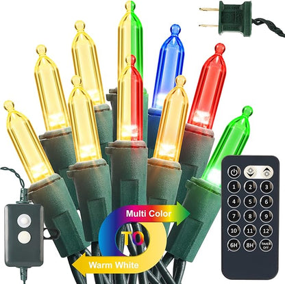 Brizled Color Changing Christmas Lights, 33ft 100 LED Christmas Lights Connectable, 12 Modes Warm White & Multicolored Xmas Light with Remote, Dimmable Xmas Tree Light for Indoor Outdoor Decor