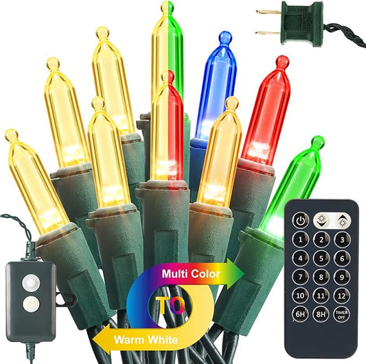 Brizled Color Changing Christmas Lights, 33ft 100 LED Christmas Lights Connectable, 12 Modes Warm White & Multicolored Xmas Light with Remote, Dimmable Xmas Tree Light for Indoor Outdoor Decor