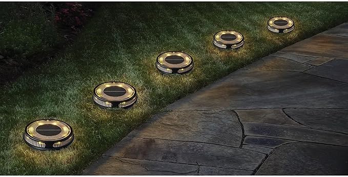 Member Marks Solar Disc Lights (5-Pack) - Ultra-Bright 30 Lumens Outdoor Garden Lights - Warm White & Color | Lumora