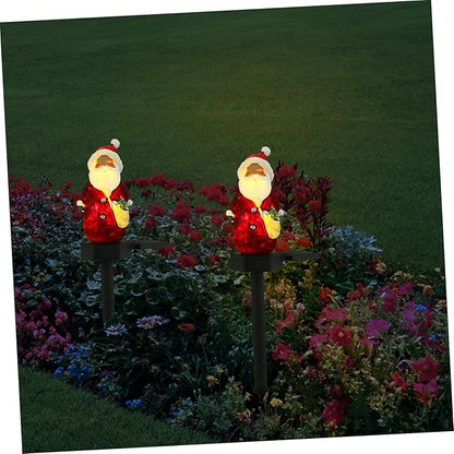 2pcs Santa Solar Stake Light Decorative Solar Lights for Garden Pathway Easy Installation Powered Outdoor Lawn Lamp for Christmas Decorations and Atmosphere