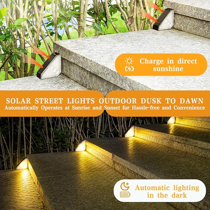 Solar Stair Lights 12 Pack, Solar Step Lights Outdoor Waterproof IP65, Outdoor Light Decor for Garden Stair, Deck, Front Step, Front Porch, and Patio, （Warm White, 3000K）