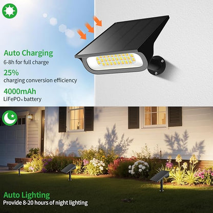 Solar Light Outdoor Waterproof IP65, 56 LED 3 Color Modes Solar Spot Lights Outdoor, Solar Powered Garden Lights for Outside Landscape Pathway Yard House Patio Garage Driveway Tree, 2Pack