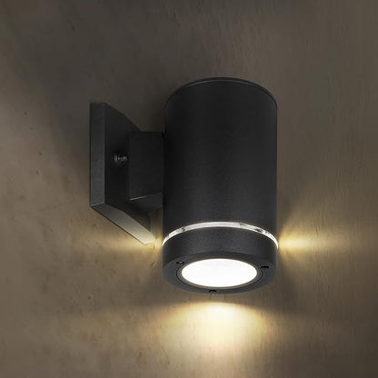 ASD 1 Light Outdoor Wall Light Fixture | 60W E26 Bulb Socket 120V ETL Cylinder Up Down Lights | LED/CFL/Incandescent Bulb Exterior Wall Sconce | Front Door, Porch Patio Lighting | Ringed Black