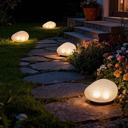 Solar Rock Garden Lights 2 Pack, Waterproof Outdoor Stone Lights, Warm White LED for Yard, Lawn, Pathway, Patio Decor