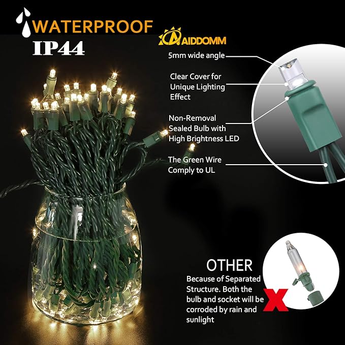 100 Counts Warm White LED Christmas Lights – 50ft 5mm White Christmas Lights Outdoor Commercial Grade Waterproof | Lumora