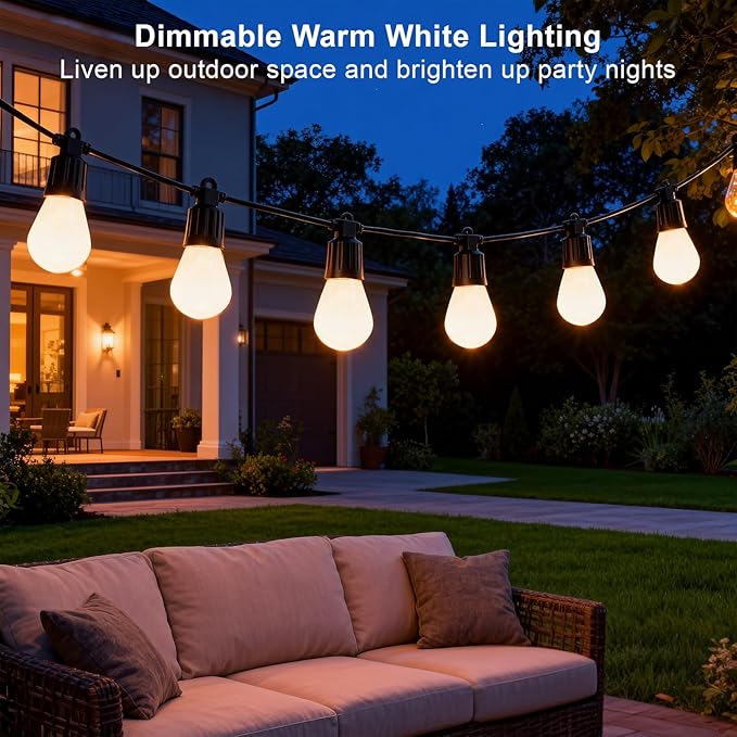 Outdoor String Lights 118FT Smart Patio Lights with Remote &APP Control, 36 LED Bulbs RGB IC Warm White, IP65 Waterproof Color Changing for Christmas, Balcony, Gazebo,Garden, Party, Holiday Decor