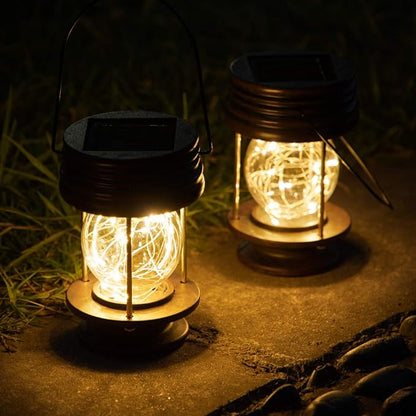 Hanging Solar Lights Outdoor - Solar Powered Waterproof Landscape Christmas Lanterns with Retro Design for Patio, Yard, Garden and Pathway Decoration (Warm Light) (2, 5.5" Fairy LED)