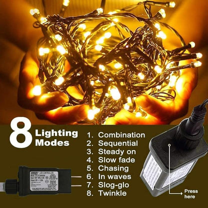 Christmas Decorations Outdoor String Lights - 25m/82ft 220 LEDs 8 Modes Memory Function End-to-End Extendable Plug in Waterproof Fairy Light for Thanksgiving Halloween Wedding Patio Decor - Warm White