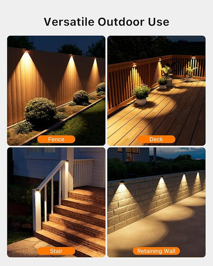 8 Pack Bright Solar Fence Lights Outdoor for Deck, Railing, Stair, Retaining Wall, Waterproof Led Accent Lamp Ambient Lighting with Spot Len for Patio, House, Pool Cage, Garden, Yard (Warm White)