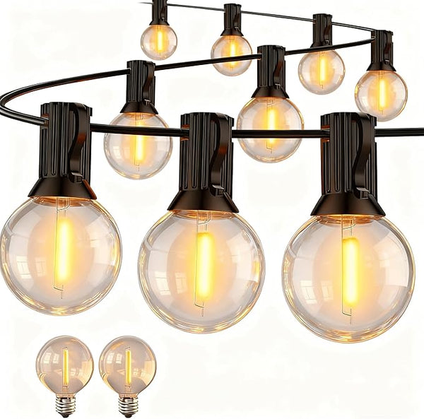 100FT LED Outdoor String Lights, G40 Globe Christmas String Lights Waterproof with 50 Warm White Bulbs & 2 Spare | Lumora