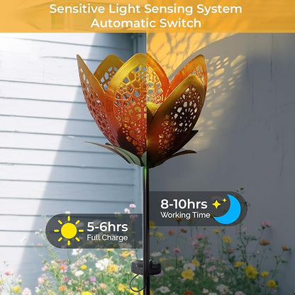 Outdoor Solar Tulip Light, Crackle Globe Glass Metal Flower Decorations Lights for Lawn Ornaments, LED Lotus Hollow Petal Stake Light for Patio Yard Lawn Walkway Ground (Tulip - 2pcs)