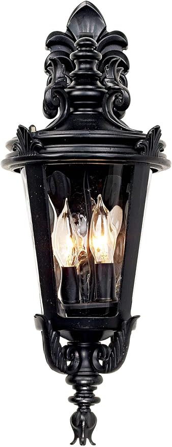 John Timberland Casa Marseille European Outdoor Wall Light Fixture Textured Black French 21 3/4" Clear Hammered | Lumora