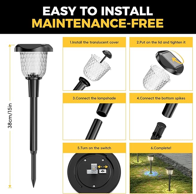 Bright 1 Pack Solar Pathway Lights, Dual Color Modes (Color Changing & Warm Yellow), IP67 Waterproof Auto On/Off Solar Lights for Garden, Walkway, Yard, Driveway Landscape Decor