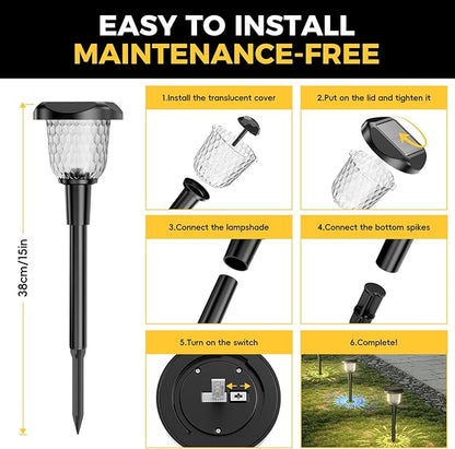 Bright 1 Pack Solar Pathway Lights, Dual Color Modes (Color Changing & Warm Yellow), IP67 Waterproof Auto On/Off Solar Lights for Garden, Walkway, Yard, Driveway Landscape Decor