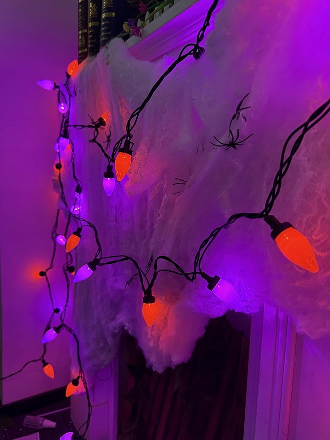 26FT Halloween String Lights Outdoor, 50 C7 LED Orange String Lights, Plug-in Halloween Patio Decorative Lights for Indoor Christmas Backary Porch House Holiday Party Decor