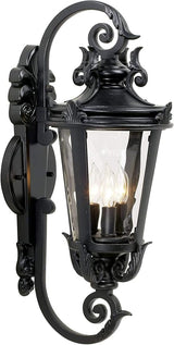 John Timberland Casa Marseille European Outdoor Wall Light Fixture Mediterranean Black Scroll Arm 21 1/2" Clear | Lumora