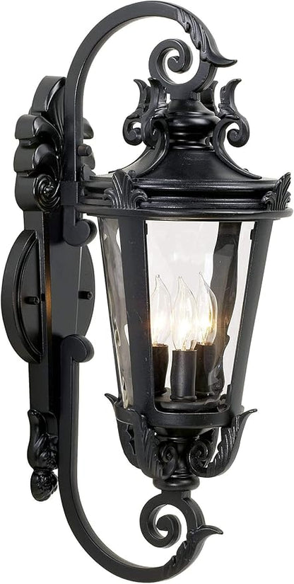 John Timberland Casa Marseille European Outdoor Wall Light Fixture Mediterranean Black Scroll Arm 21 1/2" Clear Hammered Glass for Exterior House Porch Patio Outside Deck Garage Front Door Home