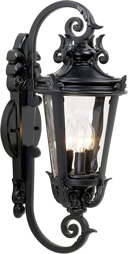 John Timberland Casa Marseille European Outdoor Wall Light Fixture Mediterranean Black Scroll Arm 21 1/2" Clear | Lumora