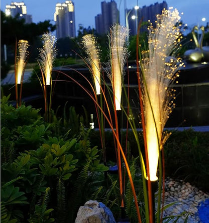 2 PCS Outdoor Solar Lights,Solar Fiber Optic Reed Light,Led Landscape Lamp,Outdoor Simulation Flower Landscape Courtyard Decoration Light for Garden,Walkway, Patio