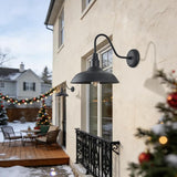 14in Outdoor Gooseneck Light Fixture for Porch, Large Exterior Barn Light with Wall Mount, Black Industrial | Lumora