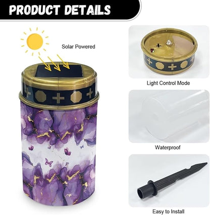 Marble Butterfly Solar Lights for Garden Outdoor Solar Powered Lights Waterproof Outside Solar Garden Lights Yard Path Walkway Solar Light Cemetery Decoration
