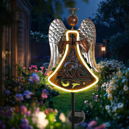 Bshine Solar Angel Garden Outdoor Lights, Solar Cemetery Grave Decoration Waterproof Metal Stakes, Sympathy Memorial Gift, Garden Lawn Terrace Yard Art Easter,Solar Lights for Cemetery