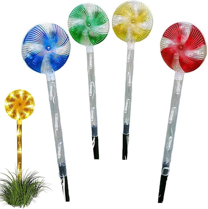 Solar Garden Lights Candy Cane Lights, 4 Cute Christmas Lollipop Pathway Lights with Stakes, Waterproof Outdoor Solar Pathway Lights for Christmas Decoration, Yard, Yard, Lawn (Color : Color)