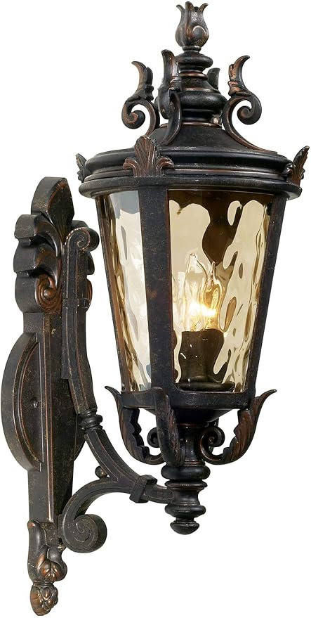 John Timberland Casa Marseille Vintage Outdoor Wall Light Fixture Veranda Bronze Scroll Frame 22" Champagne | Lumora