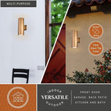 VAXCEL Chiasso Modern Outdoor Porch Light, 5" W x 14.25" H 2-Light Gold Brass Cylinder Wall Sconce, Up and Down | Lumora