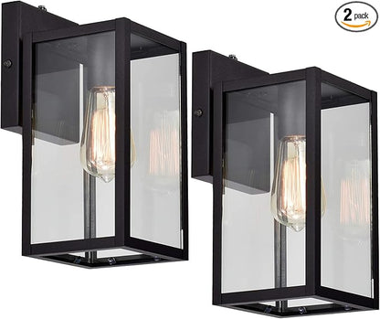 MICSIU 2 Pack Dusk to Dawn Outdoor Wall Lights, 11.25 Inch Black Exterior Wall Mount Lantern with Clear Glass, Modern Farmhouse Outside Porch Lights for House Garage Doorway, E26 Base 100W Max