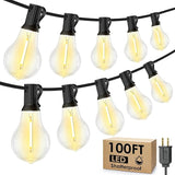 100FT LED Outdoor String Lights, Waterproof Patio Lights with 32 Shatterproof Dimmable 2700K A39 Bulbs Hanging | Lumora