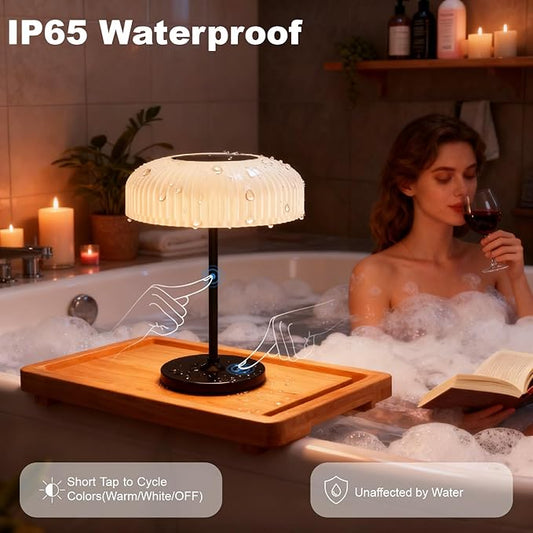 Solar Outdoor Table Lamp - Waterproof Shower Lamps with Light Sensor, Touch Dimmable Cordless Table Lamp Rechargeable for Garden Patio Bathroom Bedroom, lámpara de escritorio