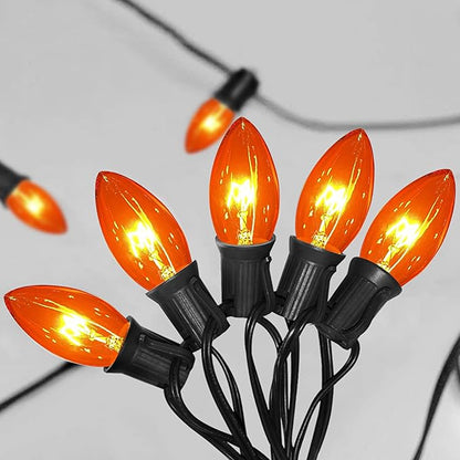 Orange Halloween Lights, 25 FT Christmas String Lights with 25 C9 Incandescent Bulbs, Waterproof Halloween Decorations for Outdoor Indoor Patio Home Party Garden Yard Decor