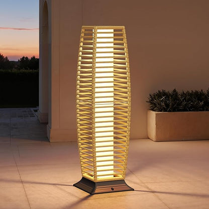 Grand patio Outdoor Floor Lamp Solar Lantern, Water-Resistant Natural Wicker Boho Patio Light with 50/100 Lumens Dual Brightness & Memory Mode for Garden Porch Deck Decor, Large Crossover Natural