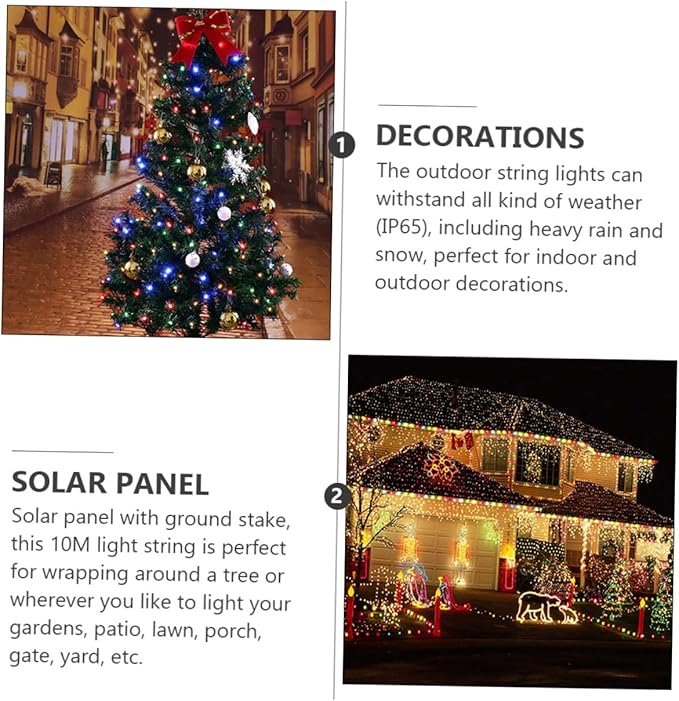 Lurrose 2sets Led Bead Solar Powered Outdoor String Lights Garden Xmas Tree Decorative Lamps Led Outdoor Lights for | Lumora