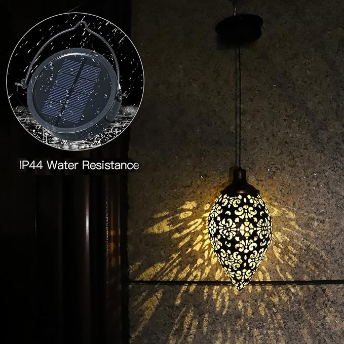 (2 Pack) Hanging Solar Lights, Tomshine Solar Lantern LED Moroccan Garden Decor, Metal Solar Lanterns Outdoor | Lumora