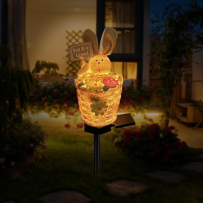 Solar Garden Bunny Lights Outdoor, Waterproof Solar Decorative Lights Outdoor Rabbit Bunny Statue Solars Garden Decorations Outside Solars Light for Yard Lawn Pathway Patio (You are Loved)