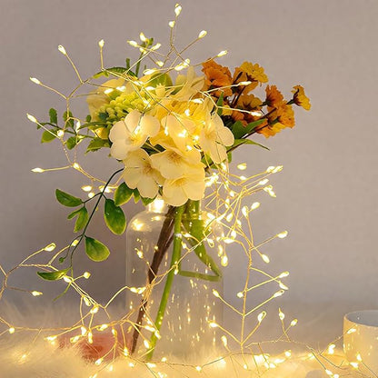 33FT Firecracker String Lights 300 LED Warm White Plug in Indoor Silver Wire LED Cluster Fairy Lights with Remote for Christmas Tree,Plant,Bedroom,Garden,Patio,Backyard