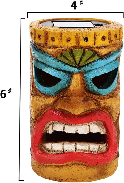 Tiki Head Solar Statue Light for Garden Decor and Bar Decoration (Blue)