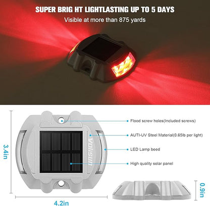VOLISUN Christmas Solar Deck Lights Driveway Dock Lights, 4-Pack Led IP68 Waterproof Outdoor Warning Step Light for Driveway Sidewalk Garden Pathway Yard(Red, Auto On/Off