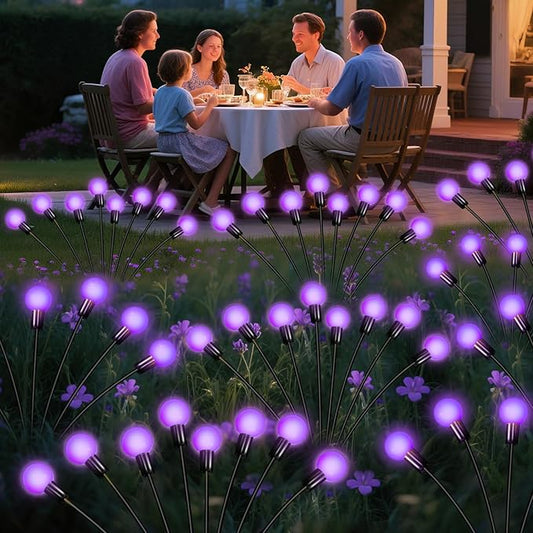 Solar Garden Lights 16 LEDs, Purple, 2 Pack 8 Heads, Outdoor Waterproof, Swaying Firefly Lights for Yard, Patio, Pathway, Lawn Decorations