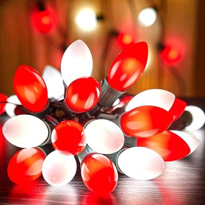 Vintage C9 LED Christmas Lights Outdoor, 50 Feet String with 50 Shatterproof Matte Bulbs, Connectable Waterproof Tree Lights for Holiday Roofline Backyard Garden Decor, Red & Pure White