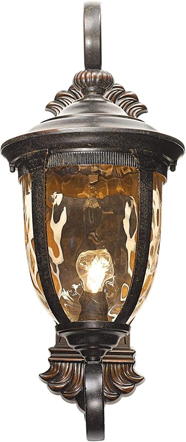 John Timberland Bellagio European Outdoor Wall Light Fixture Bronze Scroll 24" Champagne Hammered Glass Decor for Exterior House Porch Patio Outside Deck Garage Yard Front Door Garden Home